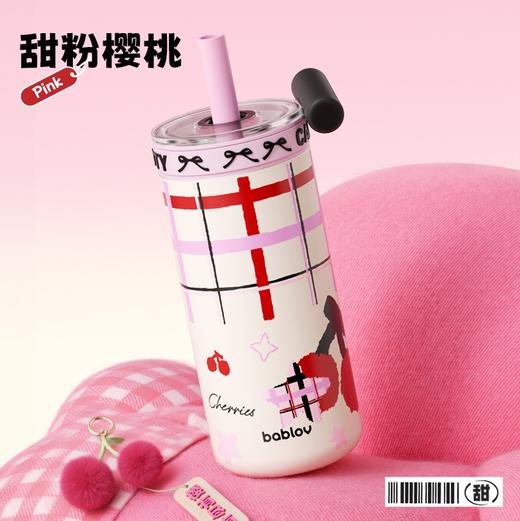 bablov花伴森玻璃内胆保温杯吸管杯女生高颜值水杯可爱咖啡杯子夏日保冷 商品图8