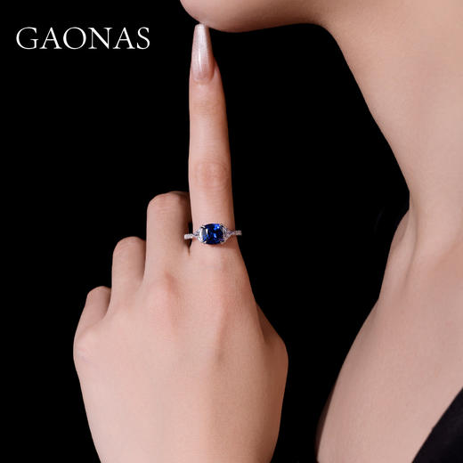 GAONAS 培育蓝宝石【矿工的眼泪】经典隽永贵气蓝色方形戒指10164JB 商品图3
