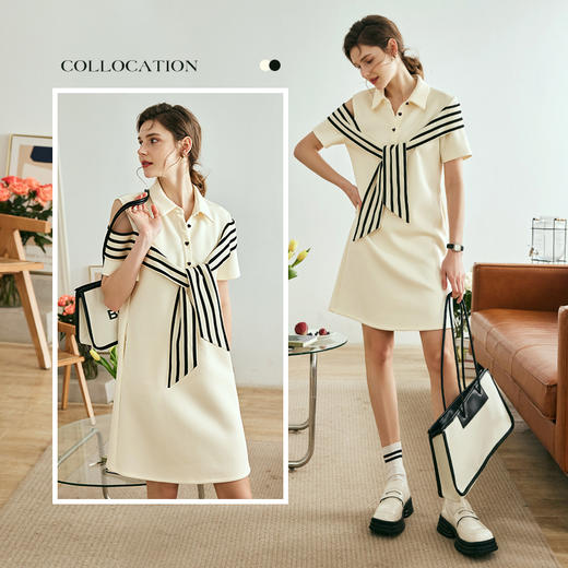 OLrain欧芮儿法式polo领连衣裙女夏季2023新款露肩假两件拼接裙子 商品图3