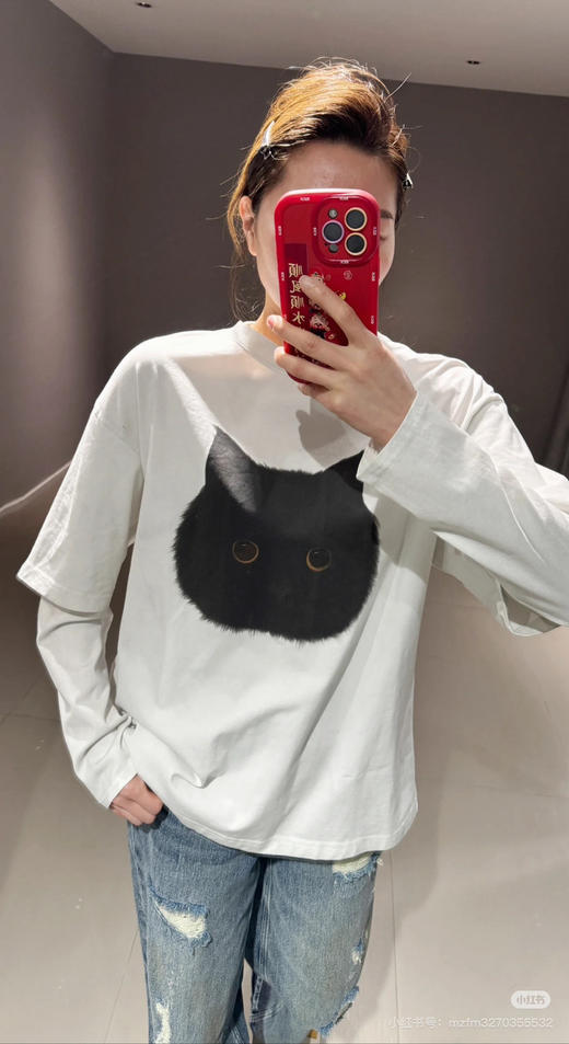 【3月21日 下午13:00 秒杀】原厂 乌丫猫头 巨可爱的猫猫头 假两件长袖T 商品图13