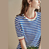 欧芮儿短袖针织t恤女冰丝薄款条纹夏季新款2025圆领休闲套头上衣 商品缩略图3