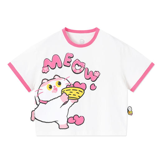 bduck小黄鸭童装夏季女童短袖T恤纯棉儿童夏装猫咪印花小女孩半袖上衣105-150 FF2601072 商品图3