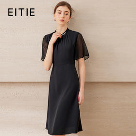 EITIE爱特爱飞飞袖优雅气质收腰轻奢黑色连衣裙夏季新款B2507620