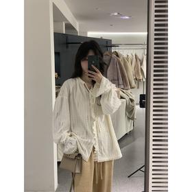现货【奶油甜酪】设计师高定提花蕾丝衬衫精致系带百搭长袖内搭女