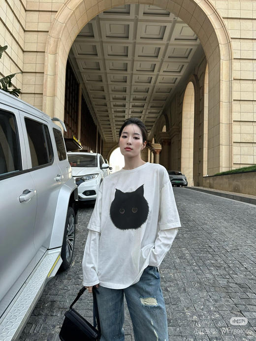 【3月21日 下午13:00 秒杀】原厂 乌丫猫头 巨可爱的猫猫头 假两件长袖T 商品图10