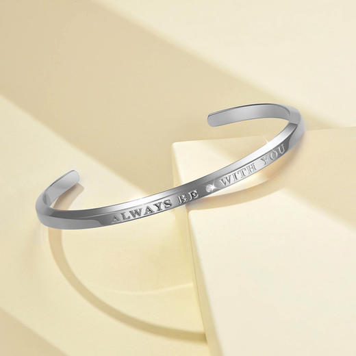 【999足银】卡蒂罗/KADER 一直爱 轻奢高级感设计镶钻开口可调节银镯 简约大气个性开口可调节手饰 纯色典雅 商品图4