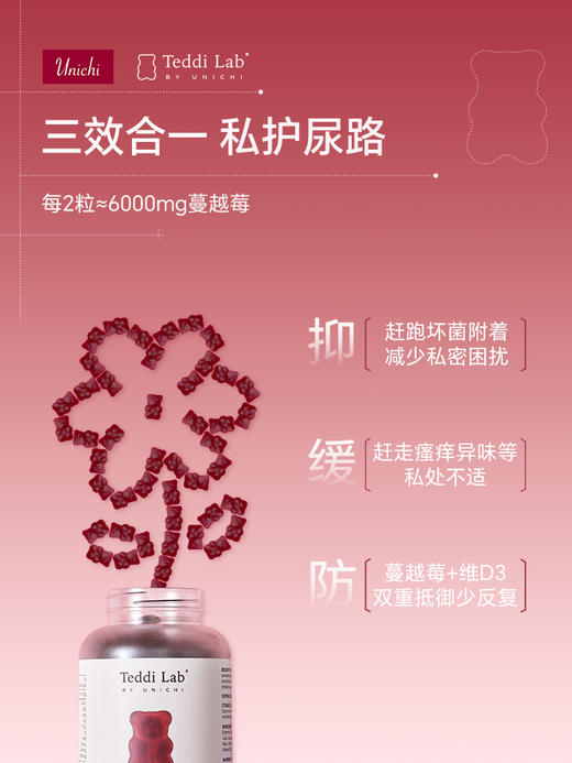 【3瓶一周期】Unichi蔓越莓小熊 60粒/瓶 花园更健康（效期到27年11月） 商品图3