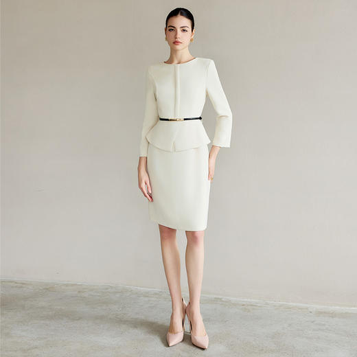 IWY/米白色假两件西装连衣裙女气质教资面试职业裙美容院前台接待正装Q1291 商品图0