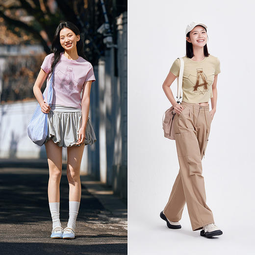 森马短袖T恤女短款字母修身小性感夏季复古做旧正肩上衣辣妹潮酷 商品图4