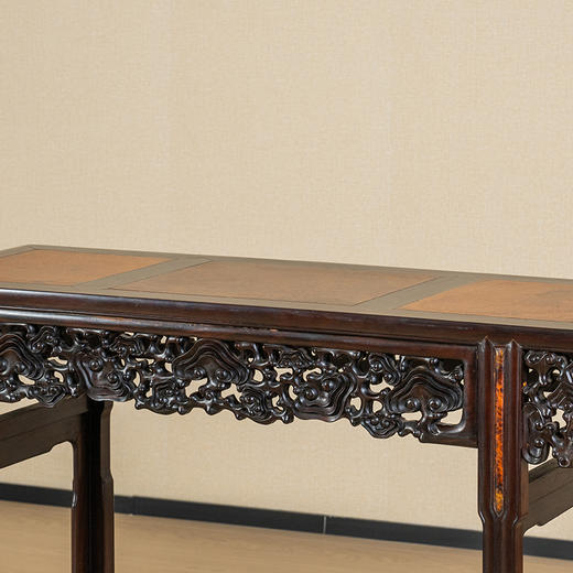 二十世纪 红木三镶瘿木透雕灵芝纹琴桌 商品图2