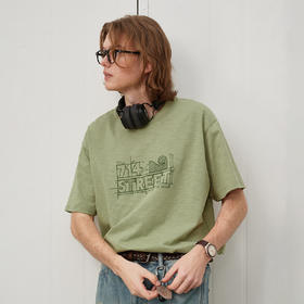 714street几何LOGO印花竹节纹理纯棉短袖T恤男女夏季情侣半袖上衣