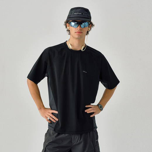 714street四面弹拼接短袖T恤男夏季轻薄打底衫凉感速干防晒运动衣 商品图1