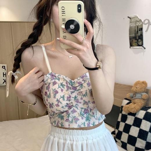 【田园风❗小碎花外穿背心】褶皱设计不限身材，自带胸垫无负担，浪漫田园风裹胸复古带胸垫抹胸美背上衣QQ 商品图1