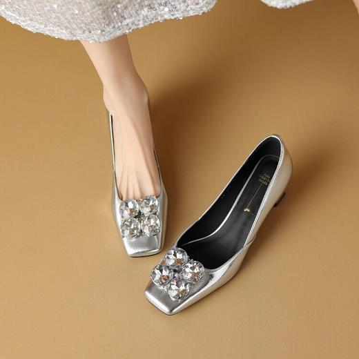 【预售5天】水钻高跟鞋女新款春季方头银色浅口工作单鞋HCYYHD&5188 商品图4
