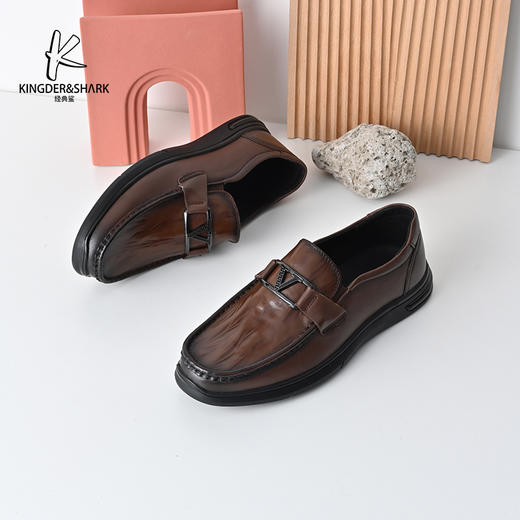 经典鲨2025年春季新品男士一脚蹬黑色平底舒适通勤休闲皮鞋KW269-513011 商品图3