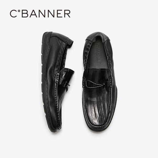 千百度男鞋休闲透气正装皮鞋一脚蹬豆豆鞋轻便皮鞋A25132332 商品图4