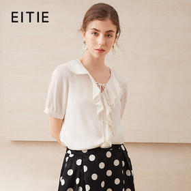 EITIE爱特爱温柔法式系带荷叶边短袖衫宽松显瘦2025夏季新款B2513602