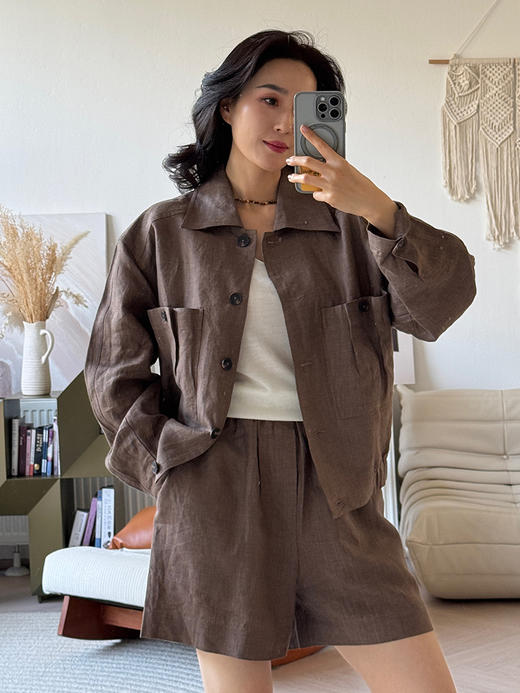 法国进口亚麻 廓系立裁 衬衫短裤套装 商品图5
