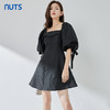 NUTS夏季新品黑色时尚优雅气质方领短袖蝴蝶结显瘦连衣裙324101141B 商品缩略图3