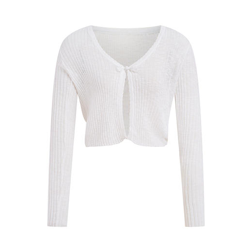 HeyDress新中式盘扣针织开衫女夏季复古V领坑条肌理防晒衫短上衣 商品图4