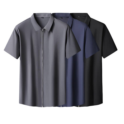 【无痕】【DK】大依优型大码拉链开衫短袖衬衫POLO衫加肥加大半袖体恤夏季款肥佬宽松商务休闲百搭上衣男士胖子 商品图2