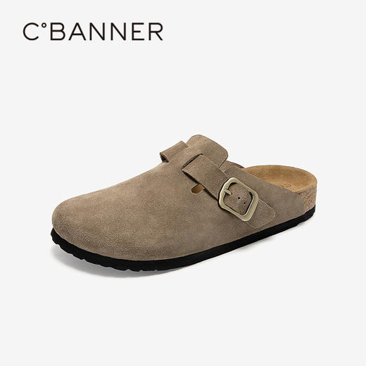 千百度男鞋厚底复古勃肯鞋休闲包头拖外穿平底拖鞋A25302117 商品图1