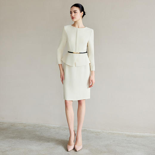 IWY/米白色假两件西装连衣裙女气质教资面试职业裙美容院前台接待正装Q1291 商品图1