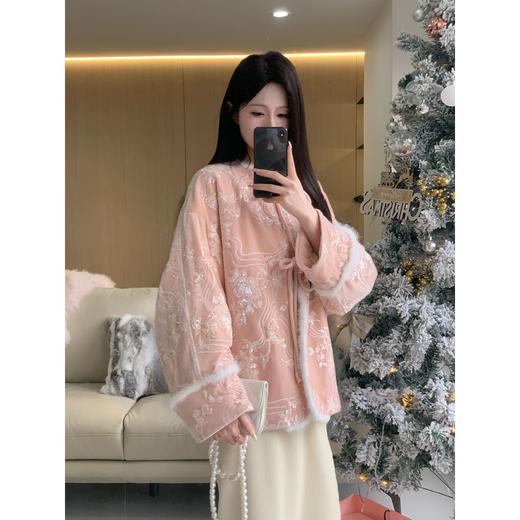 现货【冬宜雪】设计师高定90白鸭绒水貂毛条新中式保暖羽绒外套 商品图1