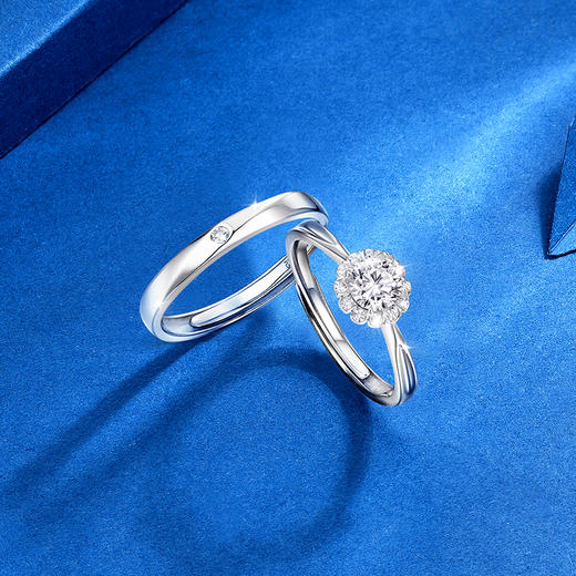 卡蒂罗/KADER 璀璨之约情侣对戒 精致手捧花造型满镶钻石闪耀吸睛开口可调节 求婚告白礼盒款氛围感配饰 925银 商品图6