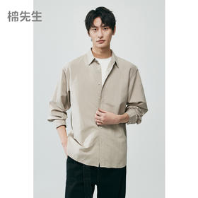 棉仓352804010-微宽松涤粘亚麻休闲翻领长袖衬衫