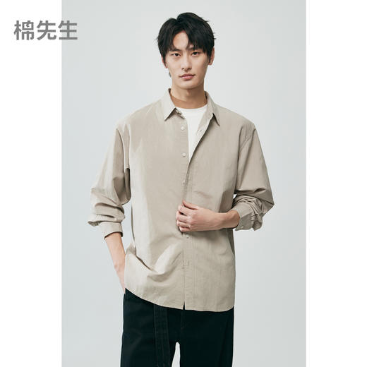 棉仓352804010-微宽松涤粘亚麻休闲翻领长袖衬衫 商品图0