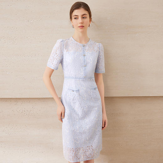 EITIE爱特爱法式复古优雅气质短袖蕾丝包臀连衣裙夏季新款B2507632 商品图2