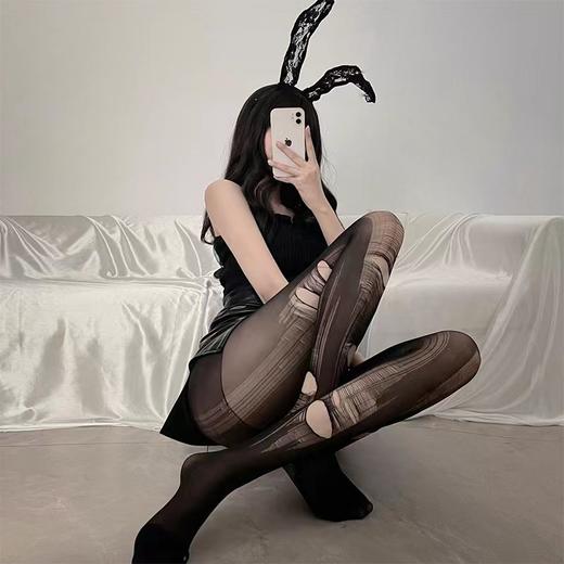 【一撕即爽】性感黑丝袜 撕裂丝袜 一体袜长筒过膝 性感黑丝诱惑装可撕激情内衣女8019 商品图3