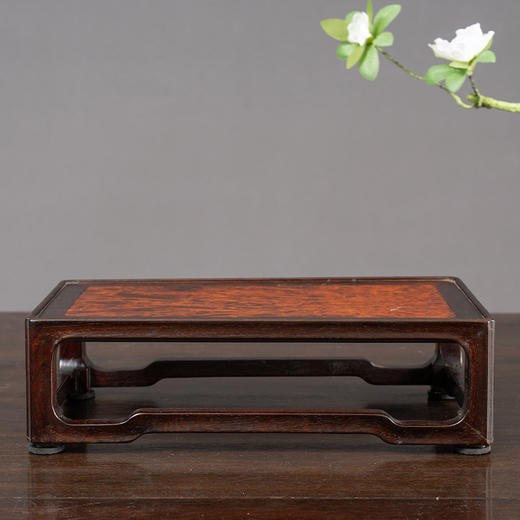 二十世纪 紫檀镶瘿木拦水线打洼四面平器座 商品图4