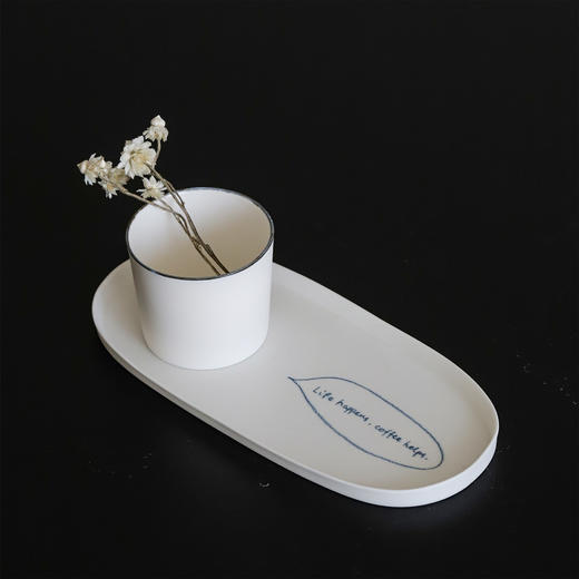 【新版】中国 Eryu Ceramics  耳语工作室 褶皱系列文字杯 极薄蓝边杯 商品图2