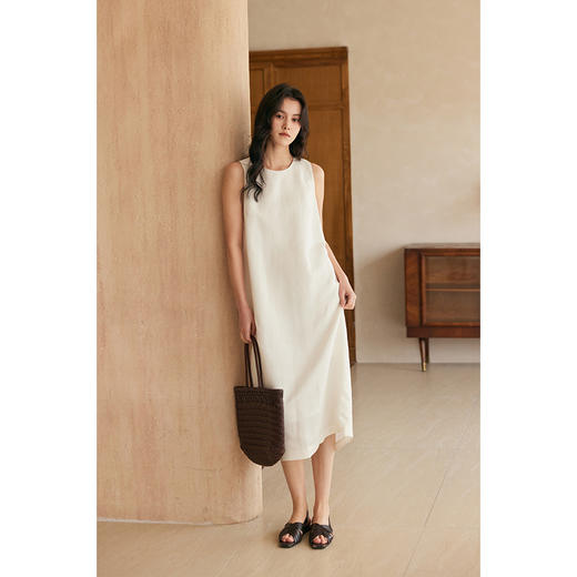 HeyDress法式亚麻背心连衣裙女夏季后背交叠设计高级气质黑色裙子 商品图1