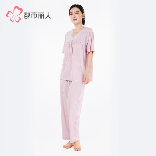 都市丽人女士正价棉质短袖套装薄针织提花好睡好眠短袖类LHH2E5 商品图2