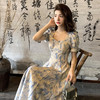 西遇法式碎花连衣裙女2025年夏季新款a字蓝色方领油画短袖长裙SS150346 商品缩略图3