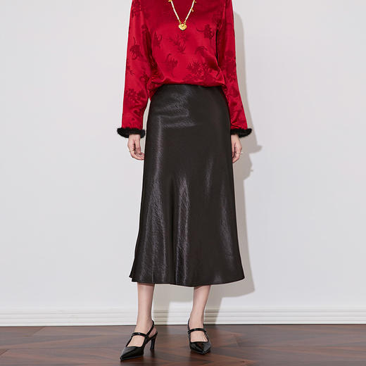 春秋高级感鎏光缎垂坠感奢华名媛松弛半身裙WLZD2501605 商品图2