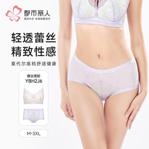 都市丽人宽版包覆平角内裤网布+蕾丝配套内裤YPH2J6 商品图0
