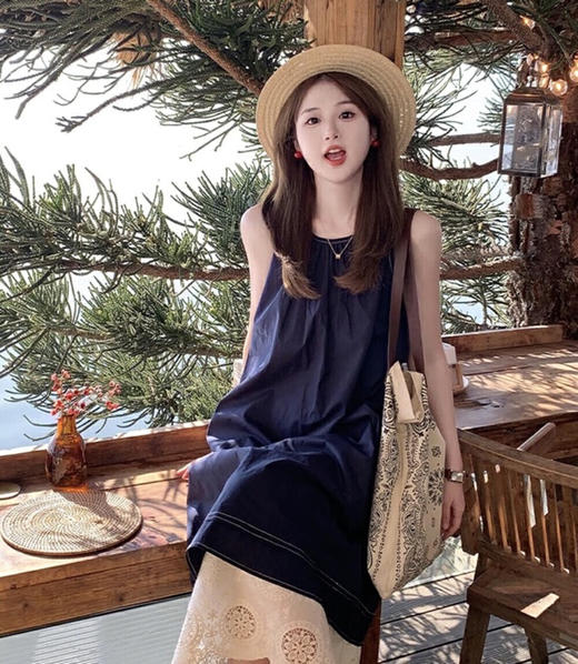 【GZ】无忧购韩版设计感明线蕾丝拼接假两件a字连衣裙8913-55（预售7-15天发货) 商品图6