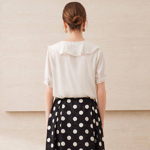 EITIE爱特爱温柔法式系带荷叶边短袖衫宽松显瘦2025夏季新款B2513602 商品图4