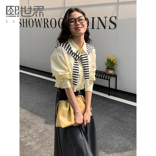 【初夏新品】熙世界黑白条纹外搭披肩女春夏新款坎肩空调房搭肩多功能毛衫围巾 商品图3