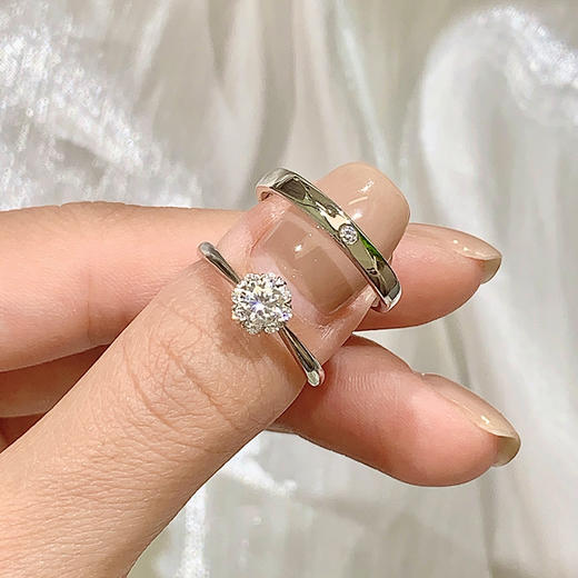 卡蒂罗/KADER 璀璨之约情侣对戒 精致手捧花造型满镶钻石闪耀吸睛开口可调节 求婚告白礼盒款氛围感配饰 925银 商品图5