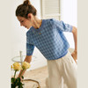 OLrain欧芮儿法式菱格蓝色针织衫女夏季2025新款气质撞色薄款上衣 商品缩略图2