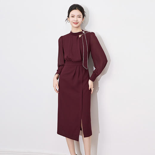 轻熟高级感收腰别致飘带包臀连衣裙WLZD2501705 商品图0