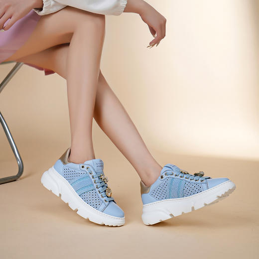 豪麟名鞋STOKTON女鞋时尚休闲鞋牛皮革898-D蓝色 商品图1