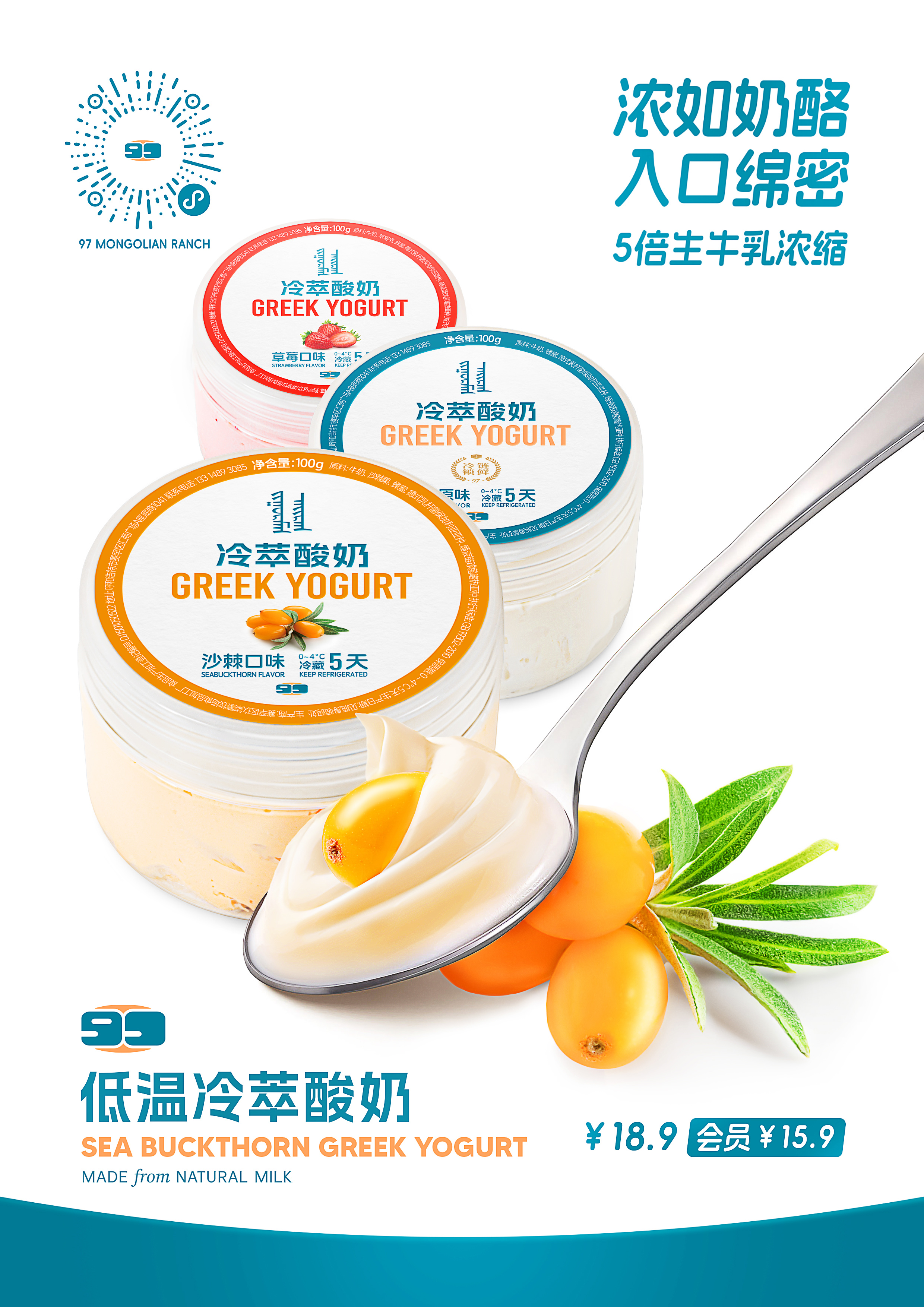 低温冷萃酸奶100g｜浓如奶酪 入口绵密｜3种口味