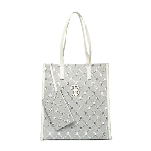 【品牌授权】扫码验证 韩国MLB 钻石老花托特包-黑色 灰色 米黄色 深米色  女新款老花满印休闲时尚运动背包 3AORM012N 商品图4