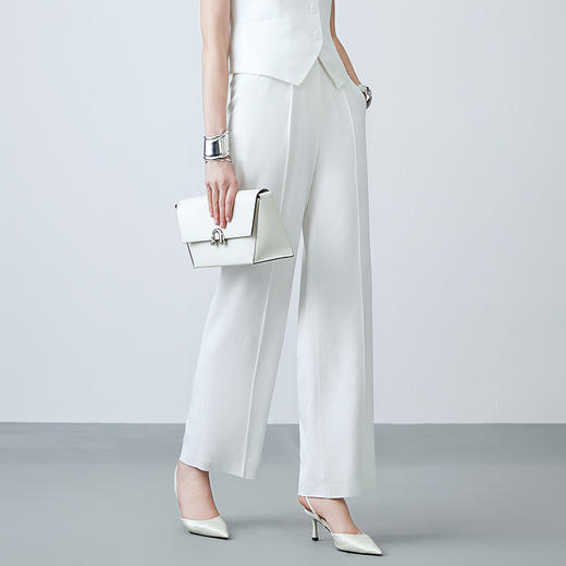 EITIE爱特爱夏季新款干练通勤高腰白色百搭显瘦长裤7805506 商品图2